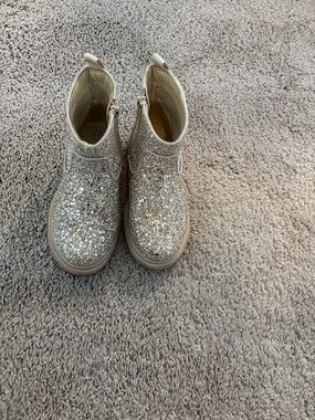 Girls' Glitter Zip-Up Ankle Boots - Silver